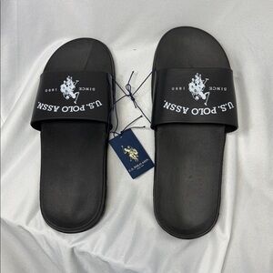 U.S. Polo Assn. Since 1890 Black Slide Sandals with white Logo XL (13-14)